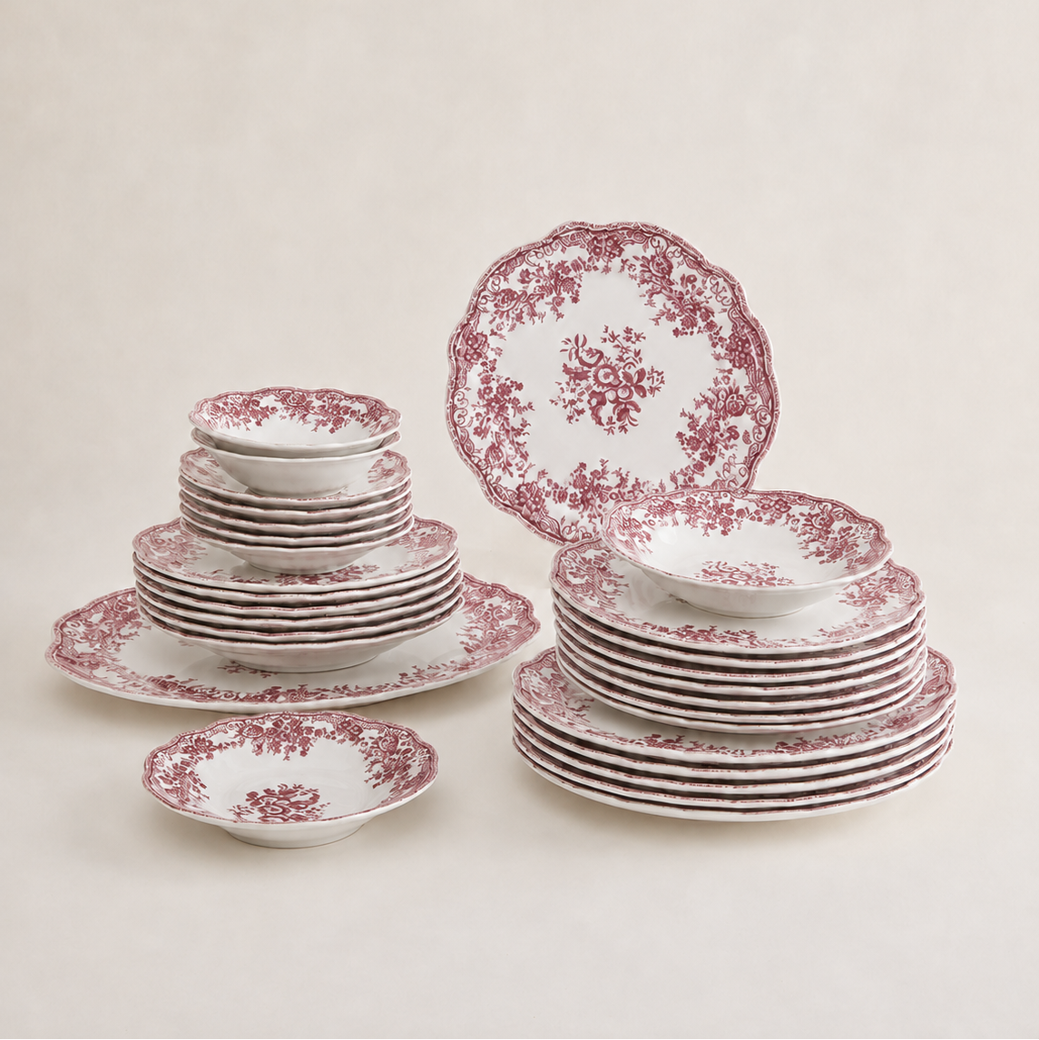 Bricard Vintage 25-teiliges Porzellan-Geschirrset für 6 Personen – Rosa Blumen – Kadoland Home