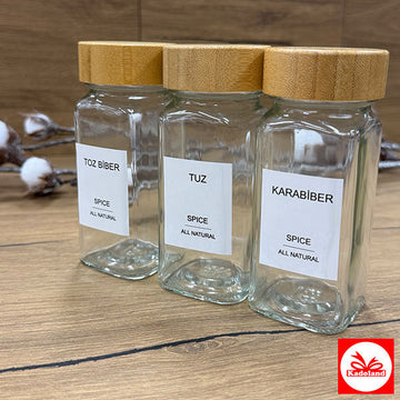 Kadoland Bambu Kapaklı 12 li Cam Baharatlık