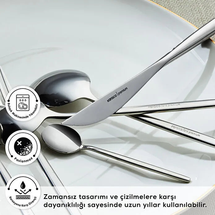 Karaca 316 Premium Mild Platin 12 Kişilik 84 Parça Çatal Kaşık Bıçak Takımı