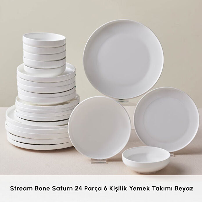 Karaca Stream Bone Saturn 24 Parça 6 Kişilik Yemek Takımı Beyaz