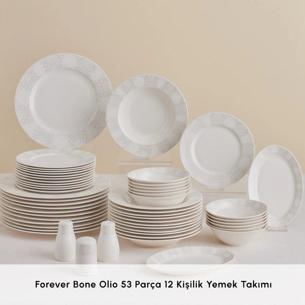 Karaca Forever Bone China New Olio 12 Kişilik 53 Parça Yemek Takımı, Beyaz