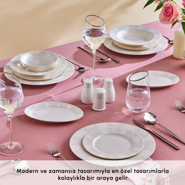 Karaca Forever Bone China New Olio 12 Kişilik 53 Parça Yemek Takımı, Beyaz