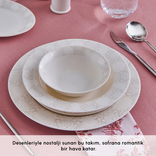 Karaca Forever Bone China New Olio 12 Kişilik 53 Parça Yemek Takımı, Beyaz