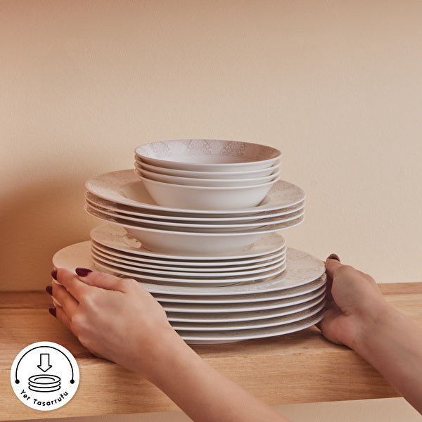Karaca Forever Bone China New Olio 12 Kişilik 53 Parça Yemek Takımı, Beyaz