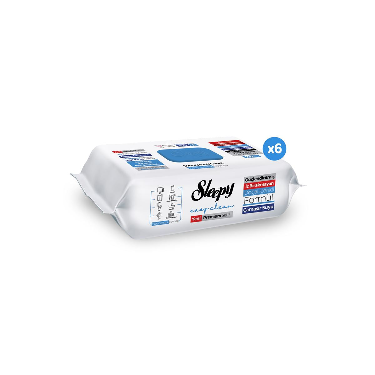 Sleepy Easy Clean Premium Çamaşır Suyu Katkılı Yüzey Temizlik Havlusu Mendili 6x100 (600 Yaprak)