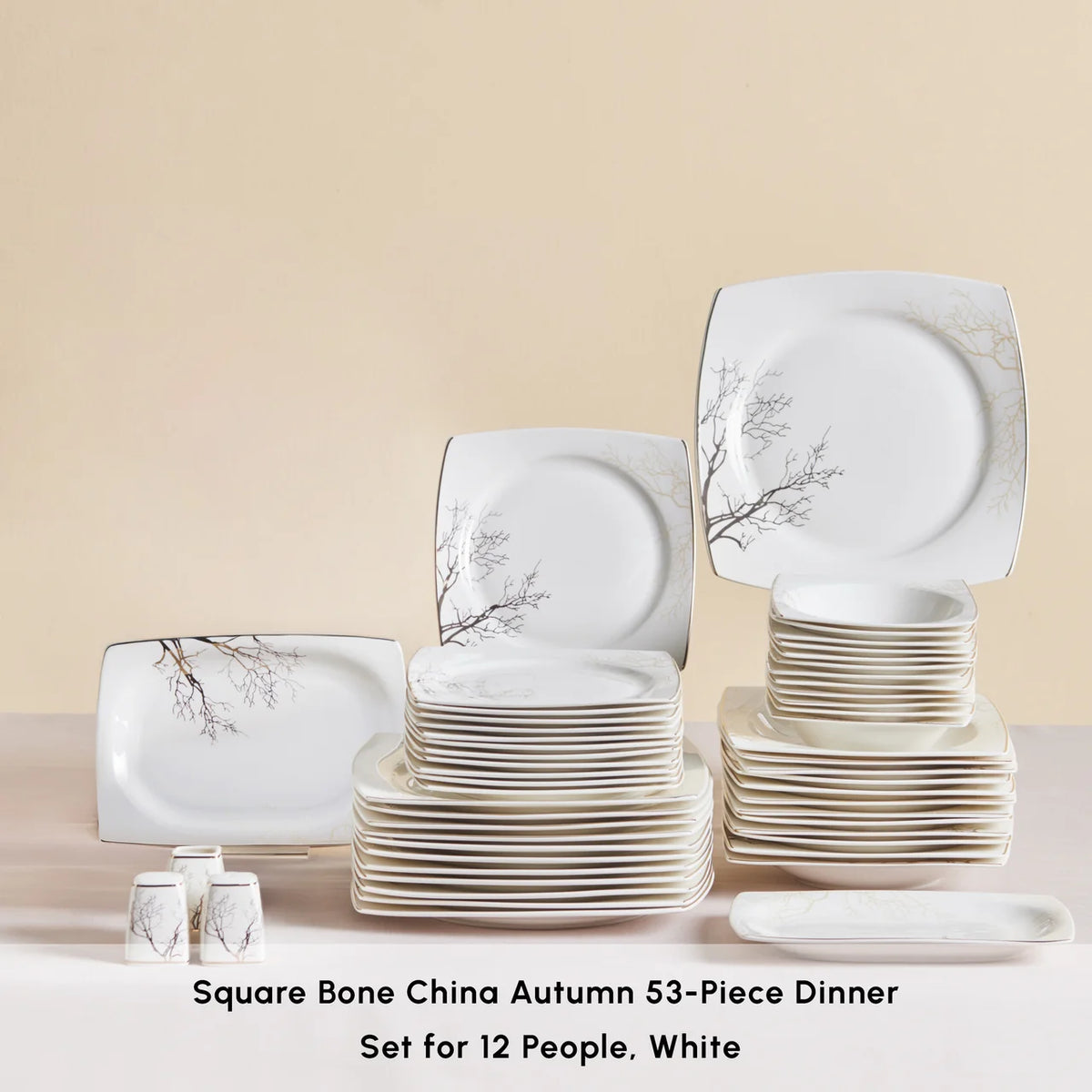 Karaca Square Bone China Autumn 53 Parça 12 Kişilik Yemek Takımı