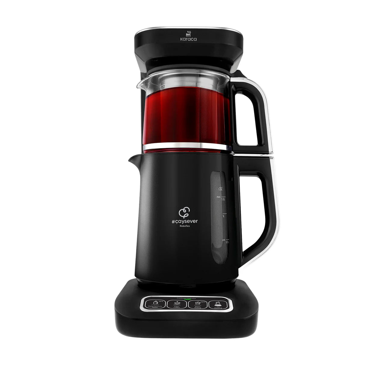 Karaca Çaysever Robotea Pro: automatische theezetmachine met spraakfunctie en filterkoffiezetapparaat in chroom