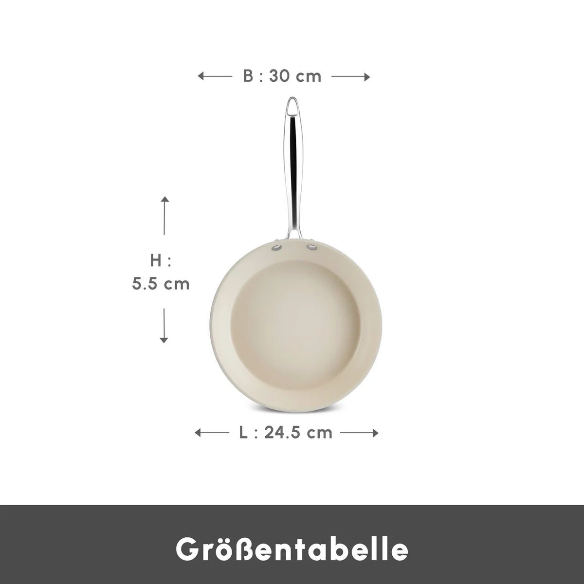 Karaca Swiss Crystal Almond Cream Paslanmaz Çelik Saplı Tava 30 cm