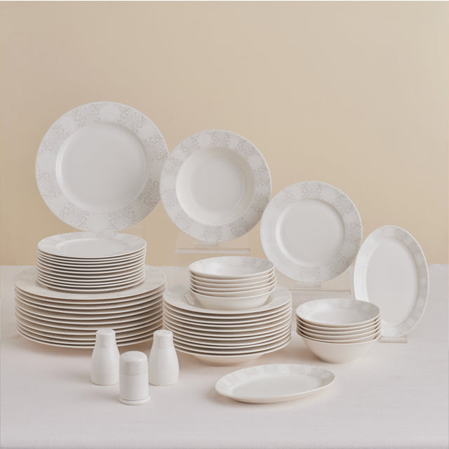 Karaca Forever Bone China New Olio 12 Kişilik 53 Parça Yemek Takımı, Beyaz