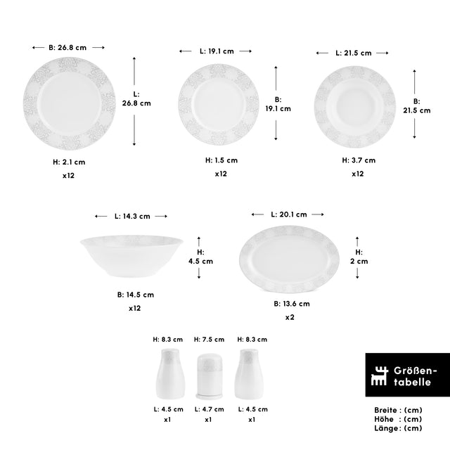 Karaca Forever Bone China New Olio 12 Kişilik 53 Parça Yemek Takımı, Beyaz