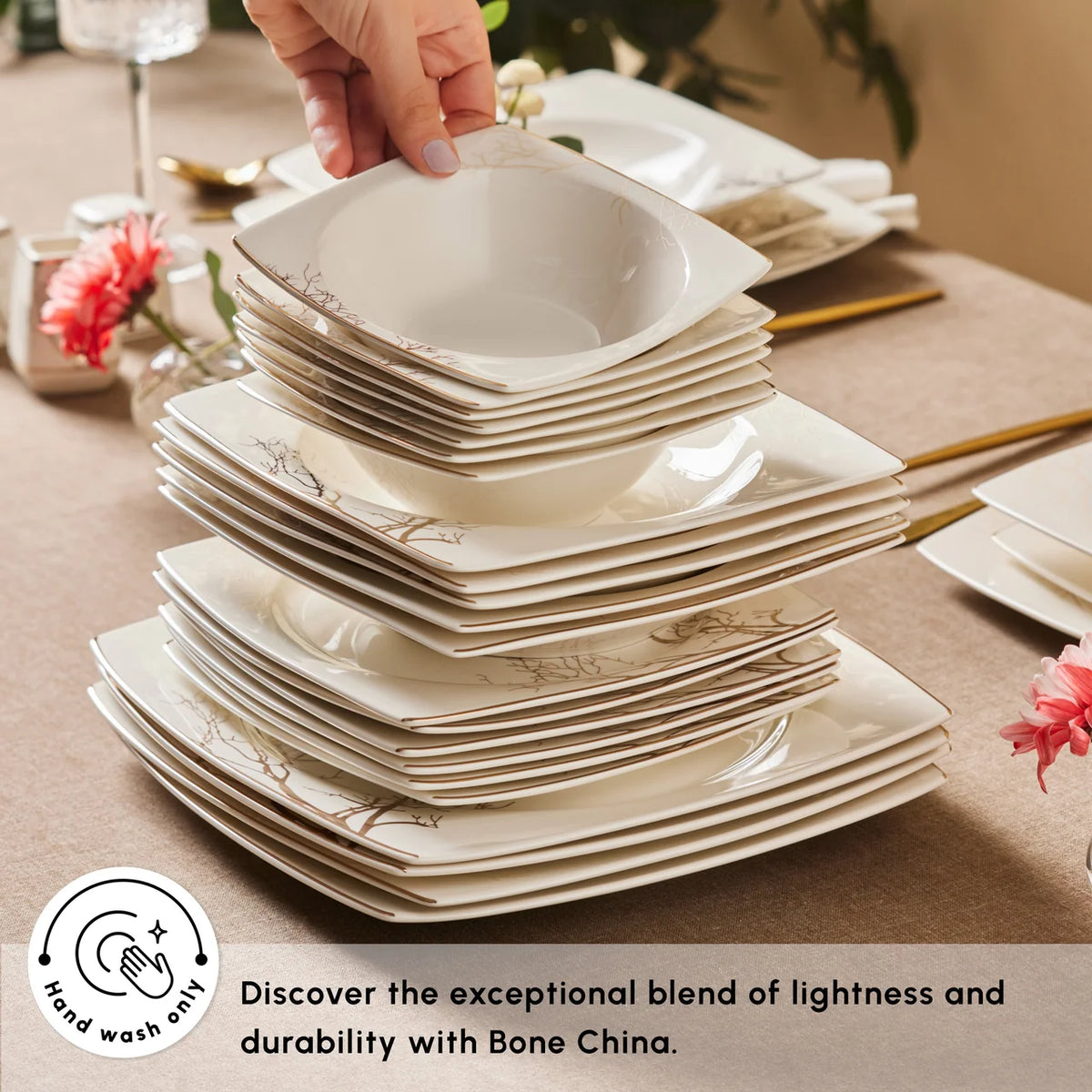 Karaca Square Bone China Autumn 53 Parça 12 Kişilik Yemek Takımı