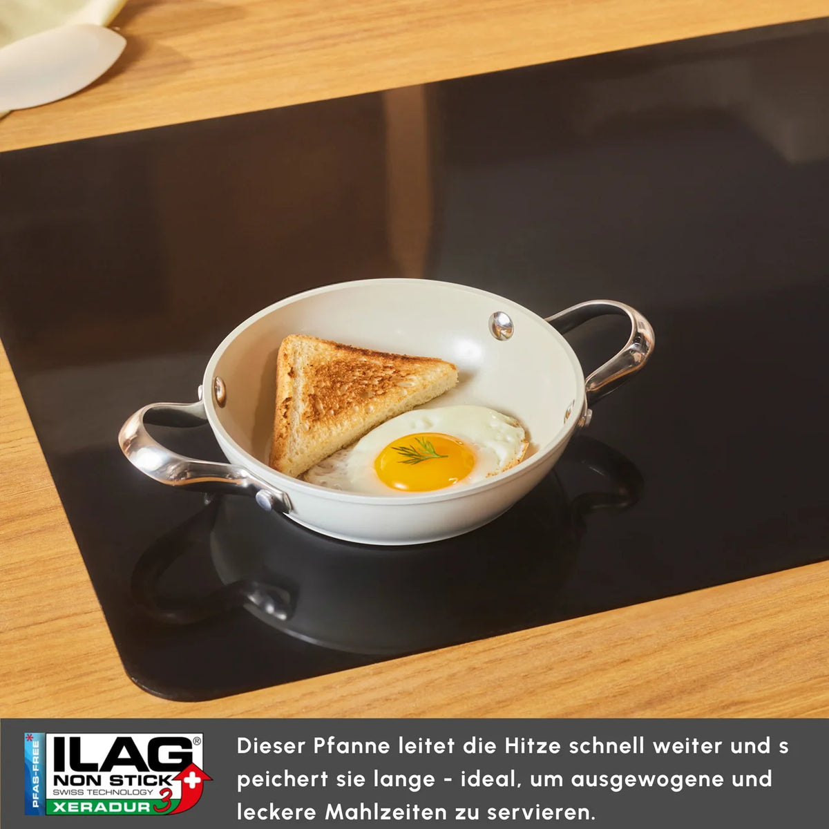 Karaca Swiss Crystal Almond Cream pan met platte handgreep, 16 cm