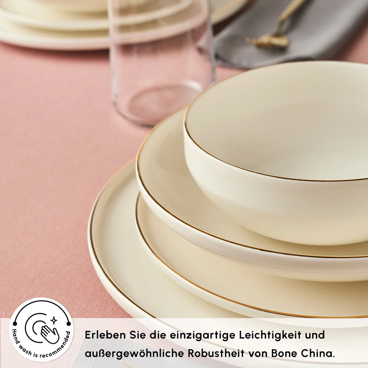 Karaca Stream Bone Meridian servies voor 6 personen, 24-delig, goudkleurig