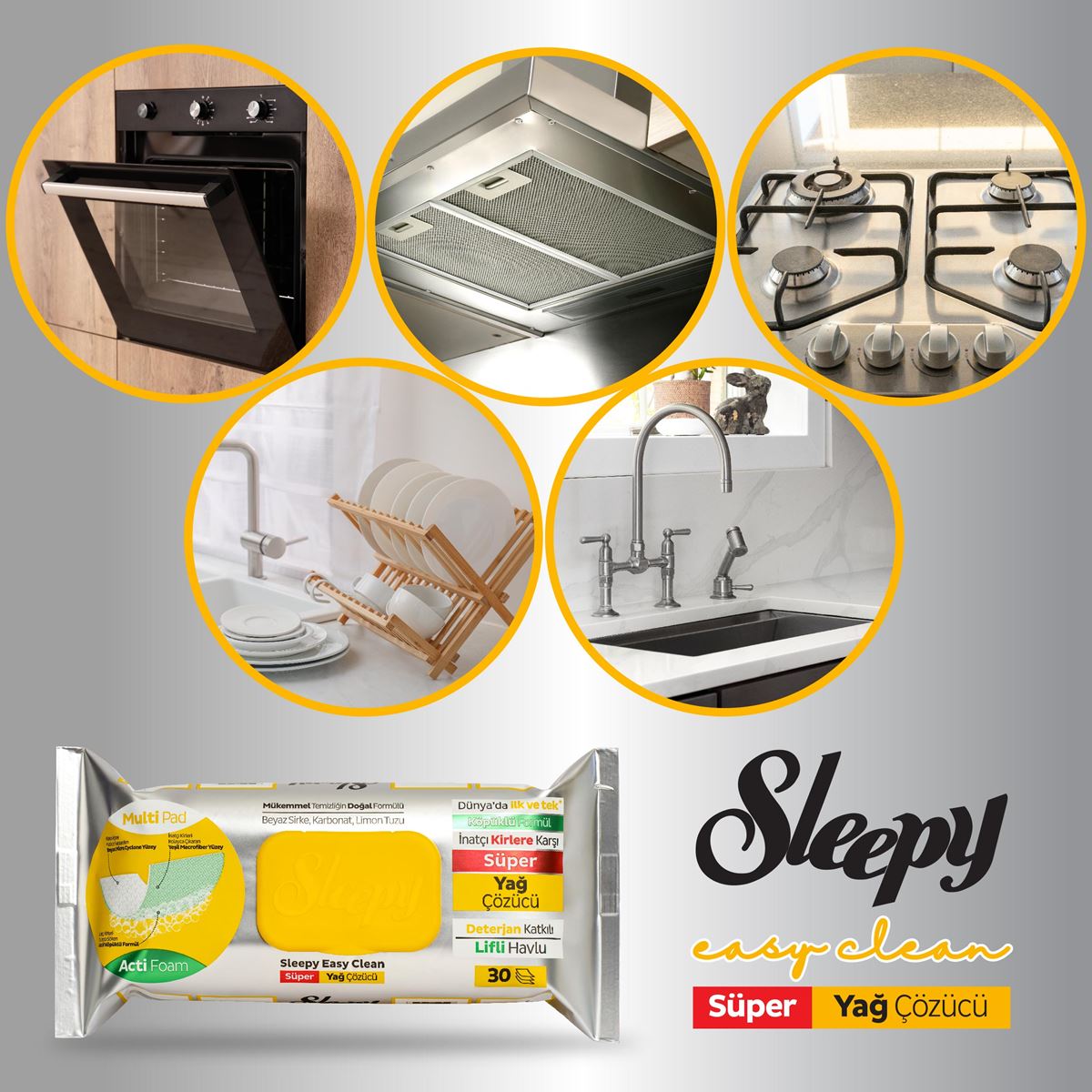 Sleepy Easy Clean Süper Yağ Çözücü Yüzey Temizlik Havlusu&Mendili 30 Yaprak