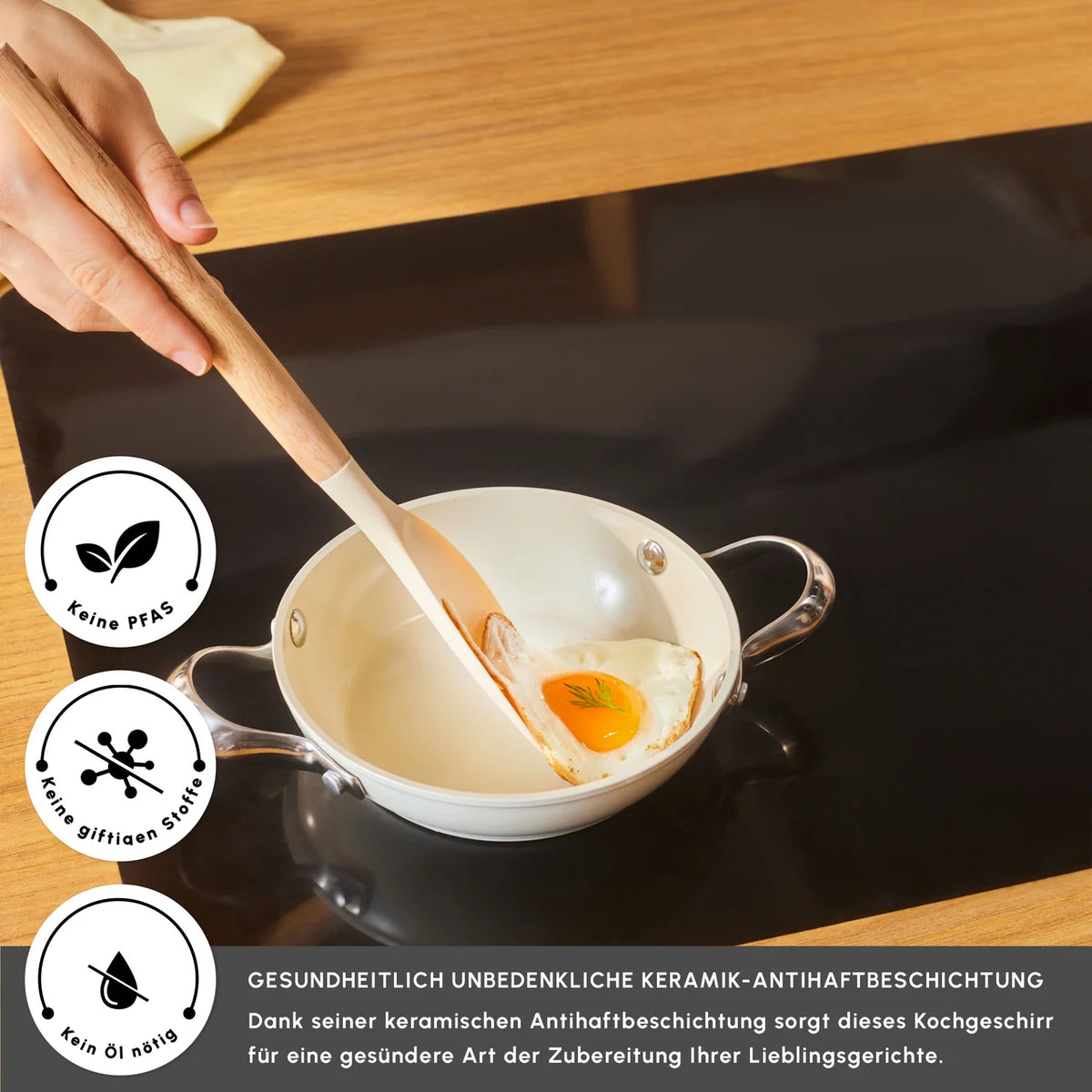 Karaca Swiss Crystal Almond Cream pan met platte handgreep, 16 cm