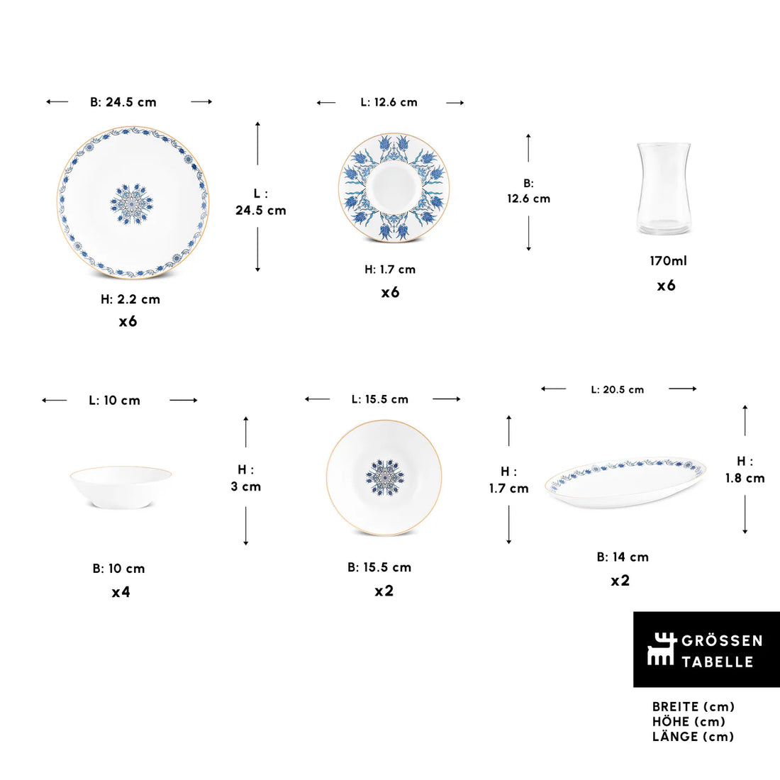 Karaca Bone China İznik 26 Parça Servis Seti, 6 Kişilik, Renkli