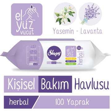 Sleepy Herbal verzorgingsdoekjes, 100 stuks, met de geur van jasmijn en lavendel, voor een milde reiniging