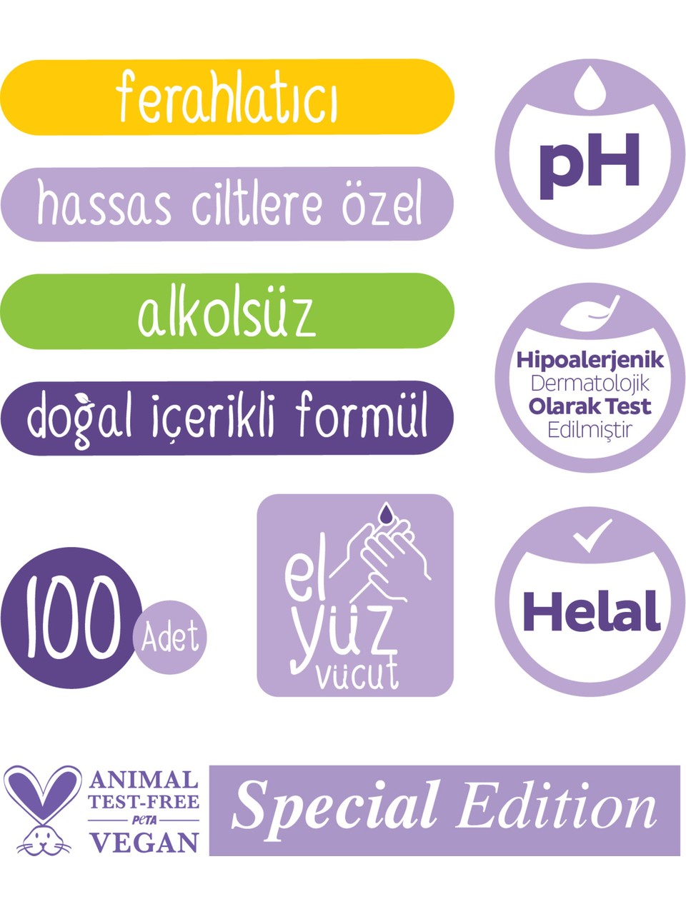 Sleepy Herbal verzorgingsdoekjes, 100 stuks, met de geur van jasmijn en lavendel, voor een milde reiniging