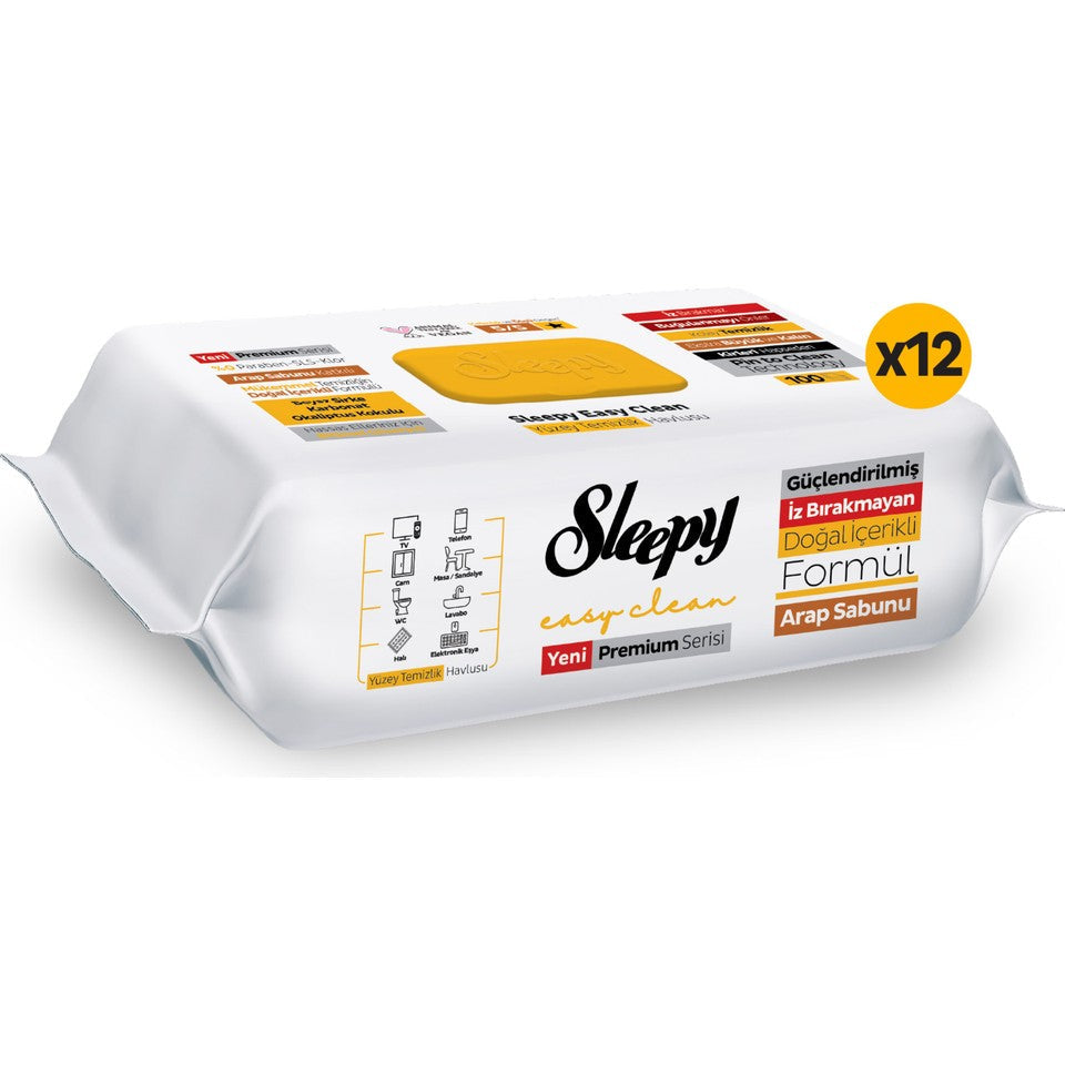 Sleepy Easy Clean Arap Sabunu Katkılı Yüzey Temizlik Havlusu Mendili 6x100 (600 Yaprak)