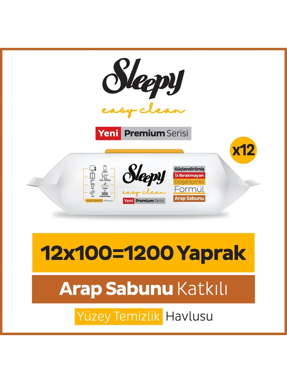 Sleepy Easy Clean Arap Sabunu Katkılı Yüzey Temizlik Havlusu Mendili 6x100 (600 Yaprak)