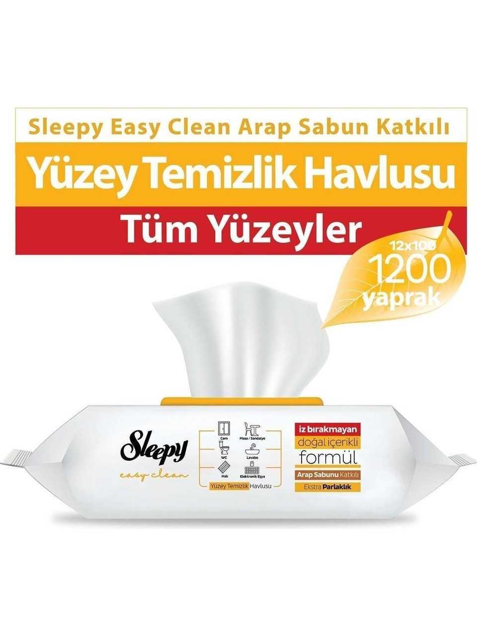 Sleepy Easy Clean Arap Sabunu Katkılı Yüzey Temizlik Havlusu Mendili 6x100 (600 Yaprak)