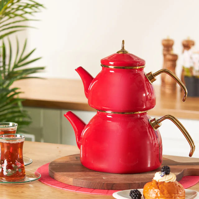 Karaca Retro, Emaye Caydanlık Kırmızı - Rood