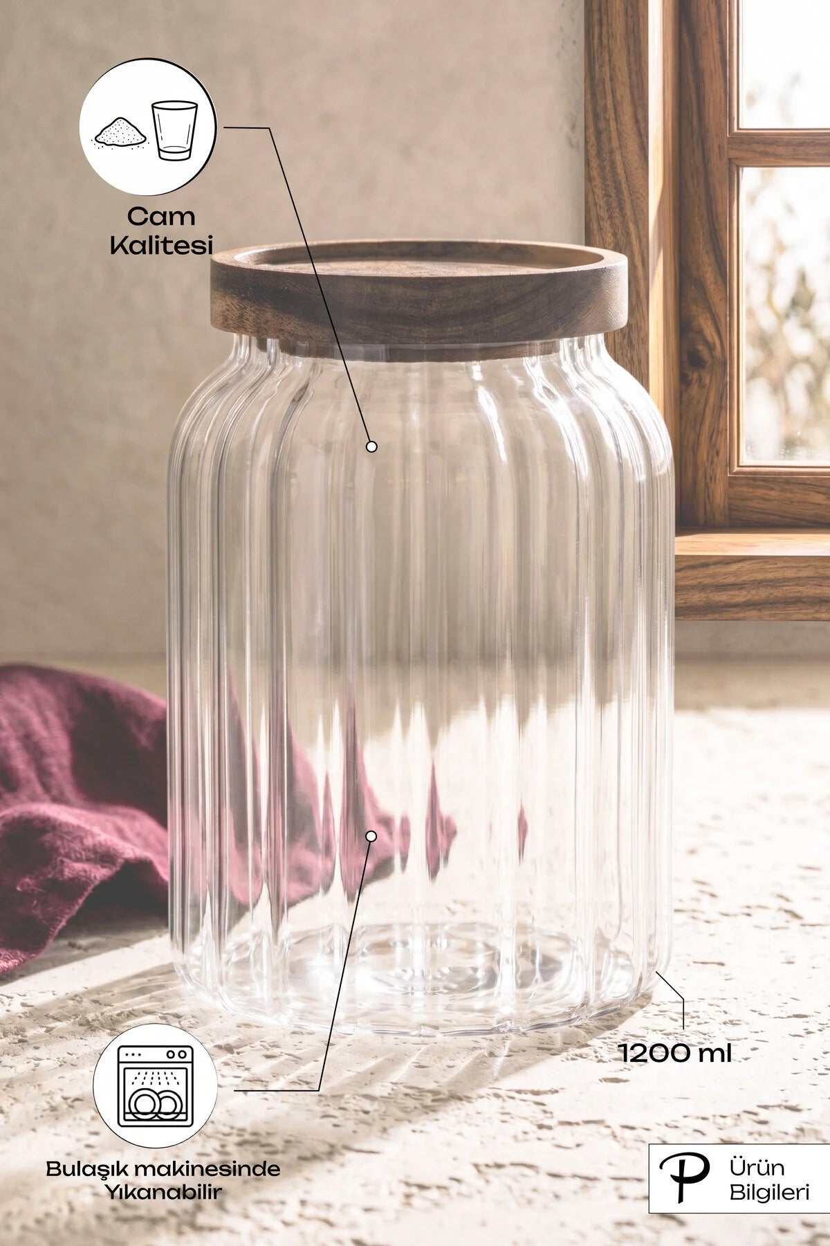 Bavary Space pot van borosilicaatglas met bamboe deksel, 1250 ml