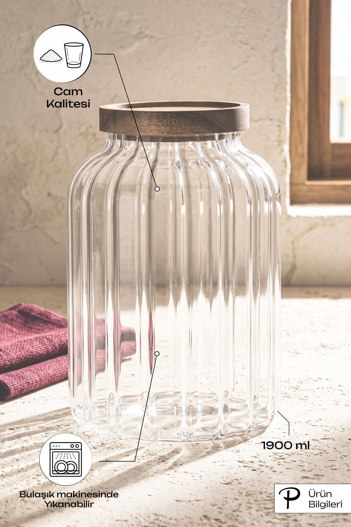 Bavary Space Borosilikat Cam Bambu Kapaklı Kavanoz 1800 ml