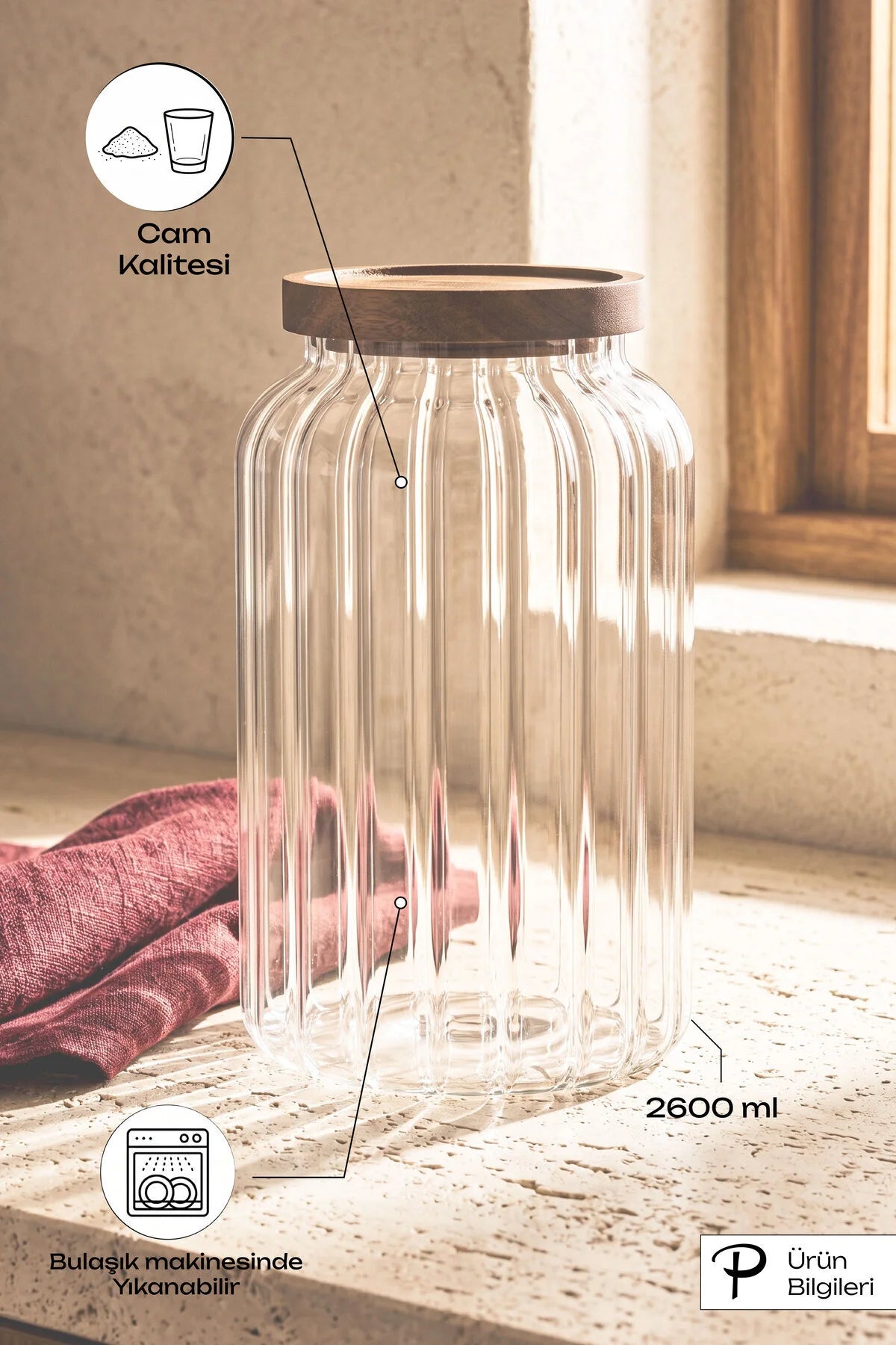 Bavary Space Borosilikat Cam Bambu Kapaklı Kavanoz 2500ml
