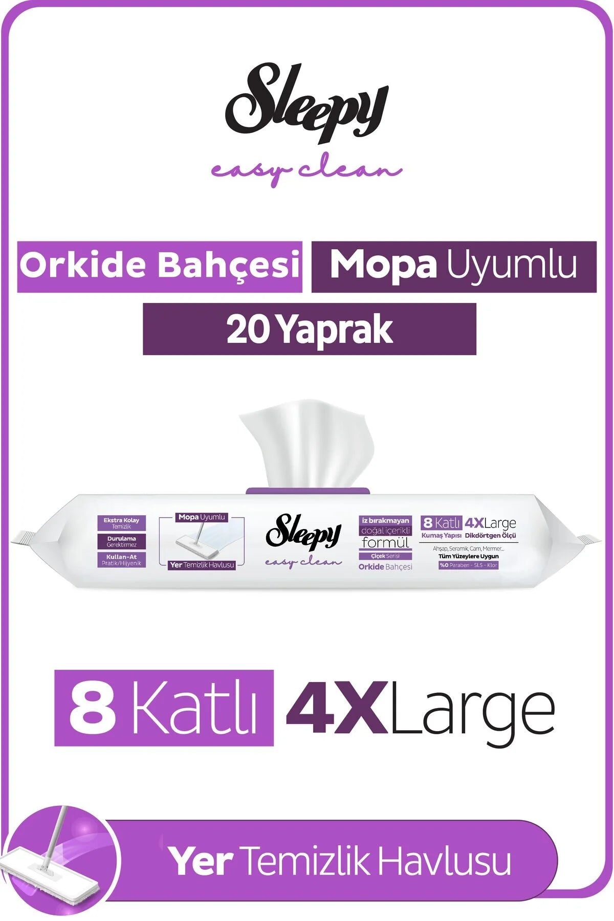 Sleepy Easy Clean Orkide Bahçesi Mopa Uyumlu Yer Temizlik Havlusu&Mendili 20 Yaprak 3 Paket 3x20