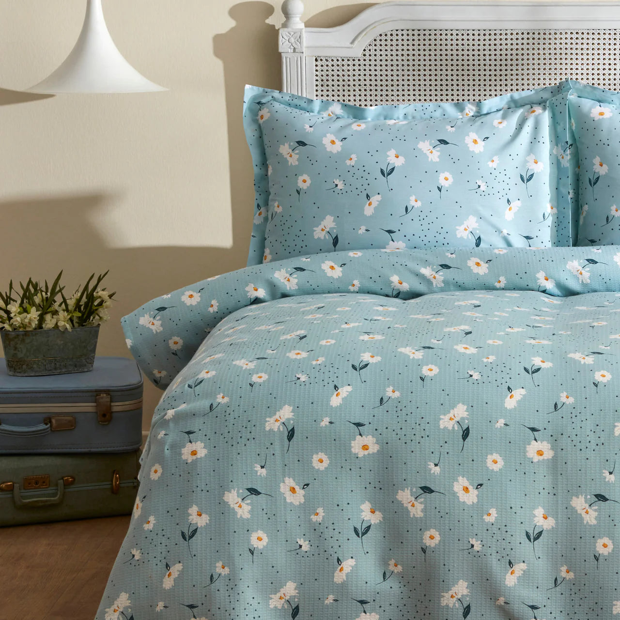 Ensemble de couette double Karaca Home Daisy 100 % coton, couleur Mint PP
