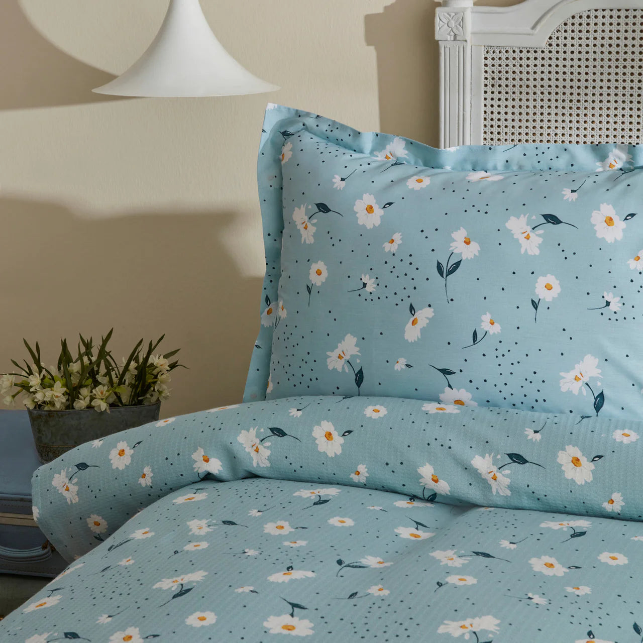 Ensemble de couette double Karaca Home Daisy 100 % coton, couleur Mint PP