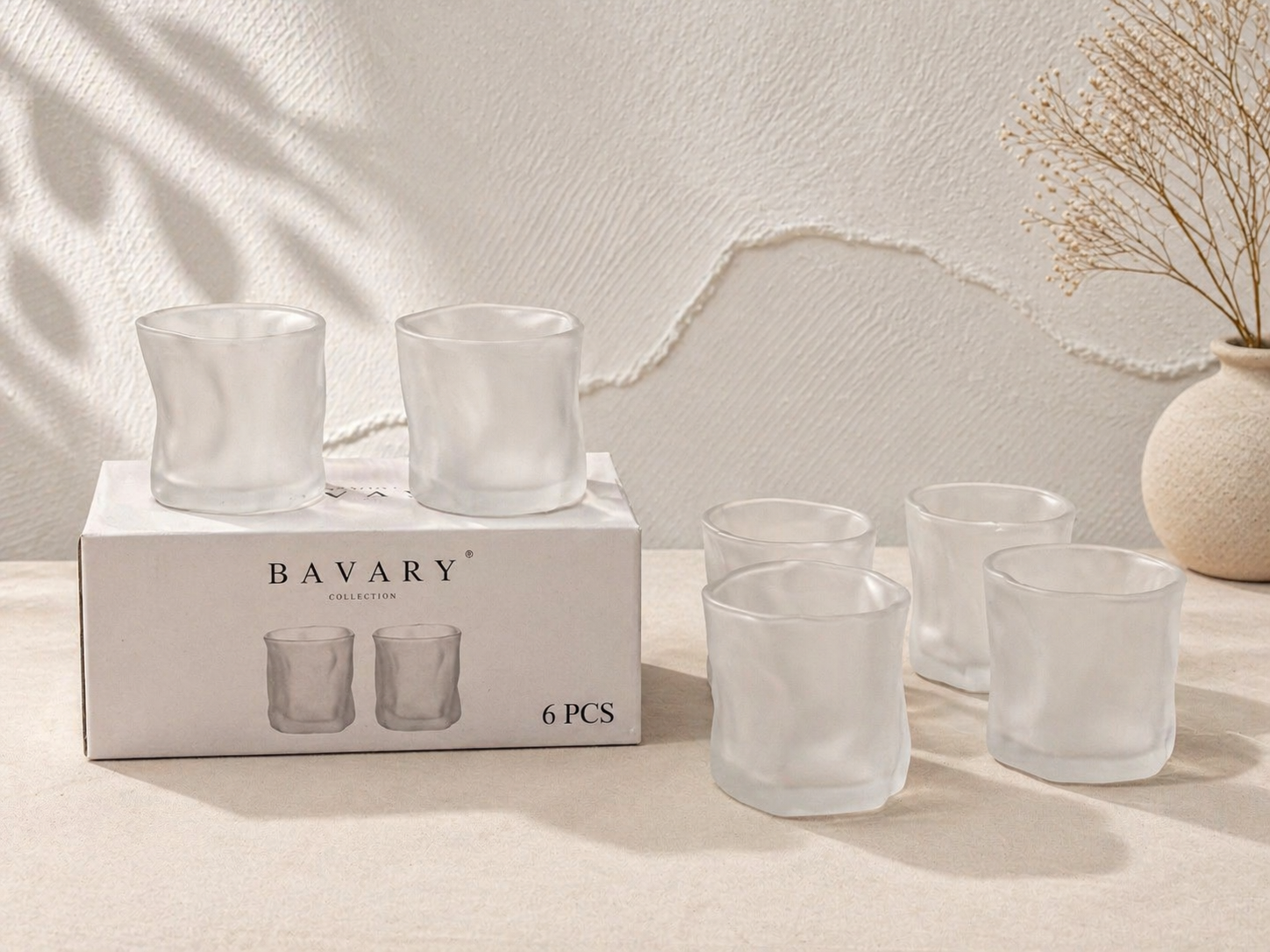 Bavary-set met glazen met ijsmotief, kort model