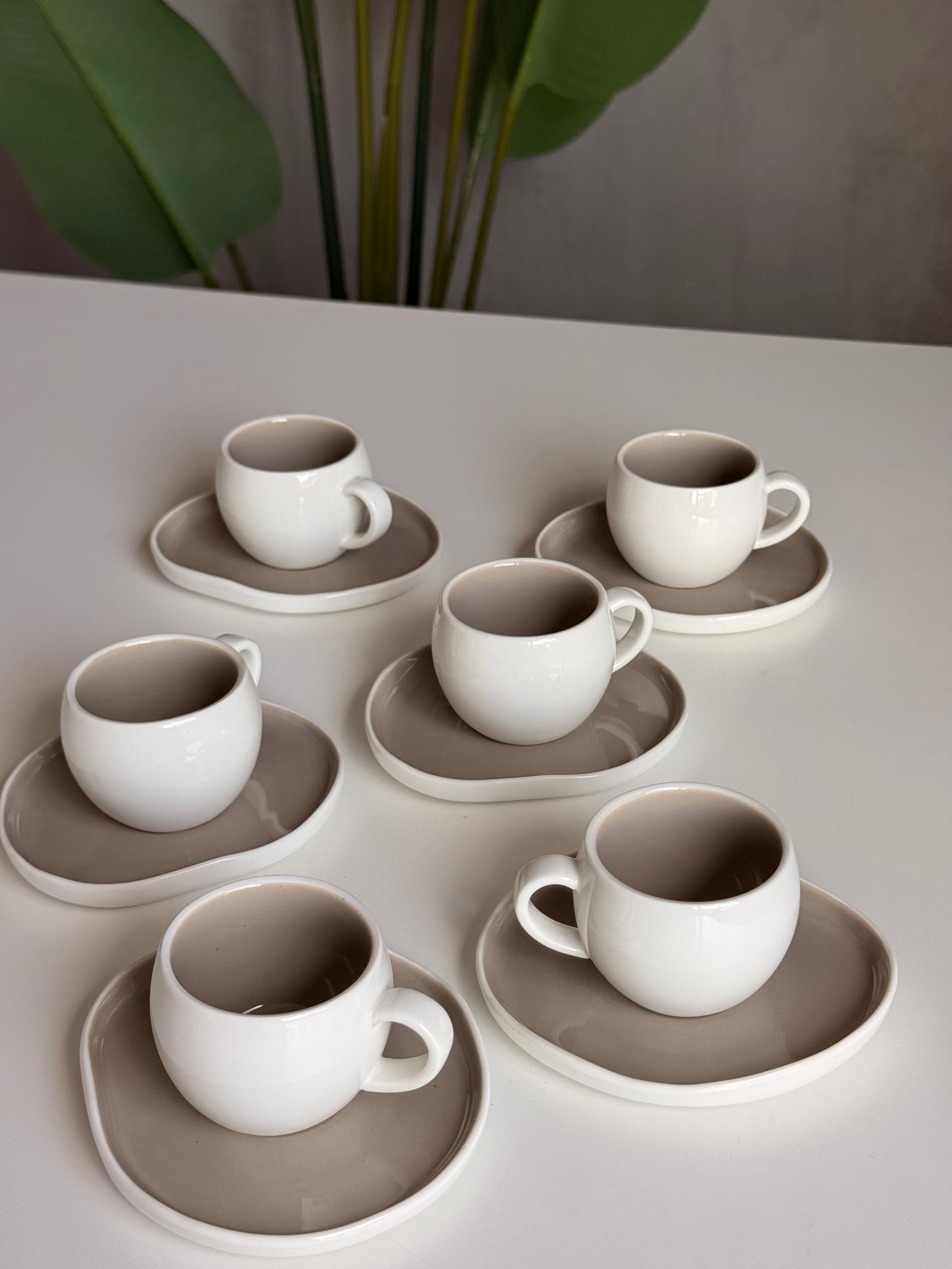 Set de tasses à café turc Mulex pour 6 personnes, gris/blanc