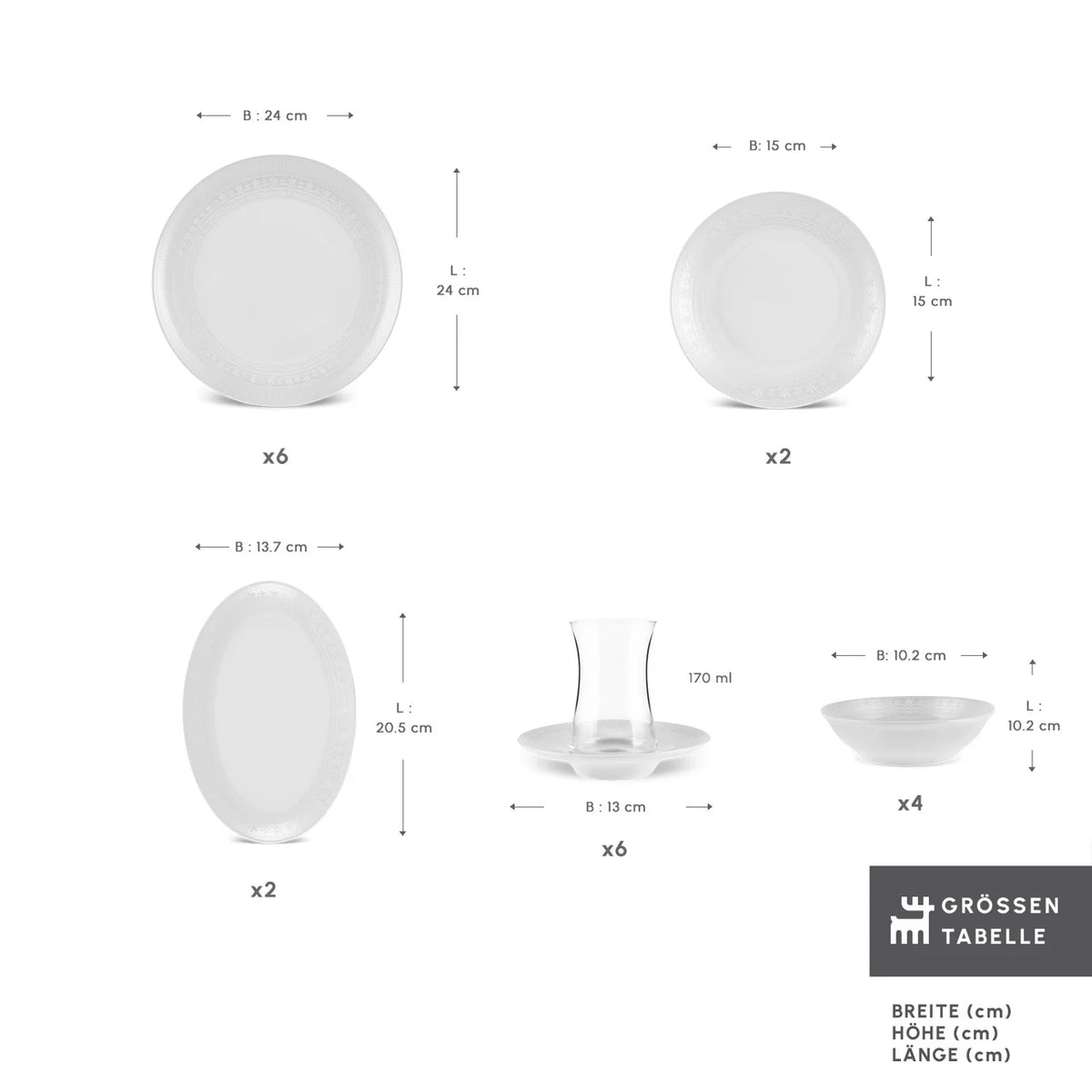 Karaca Artiste Bone China 6 Kişilik 20 Parça Yemek Takımı, Beyaz