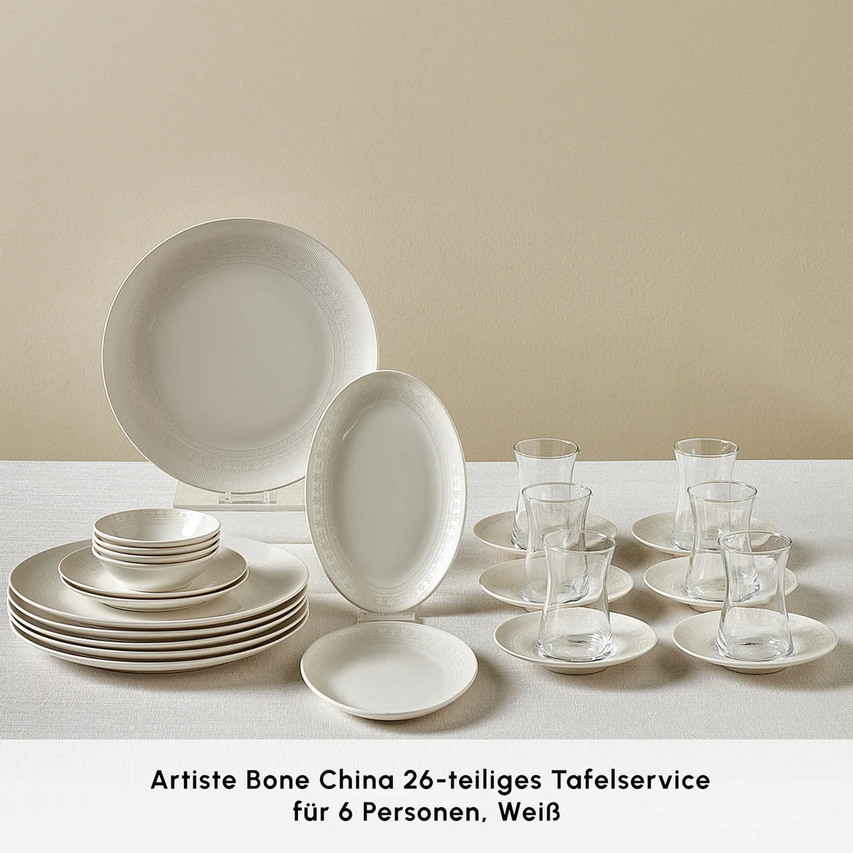 Karaca Artiste Bone China 6 Kişilik 20 Parça Yemek Takımı, Beyaz