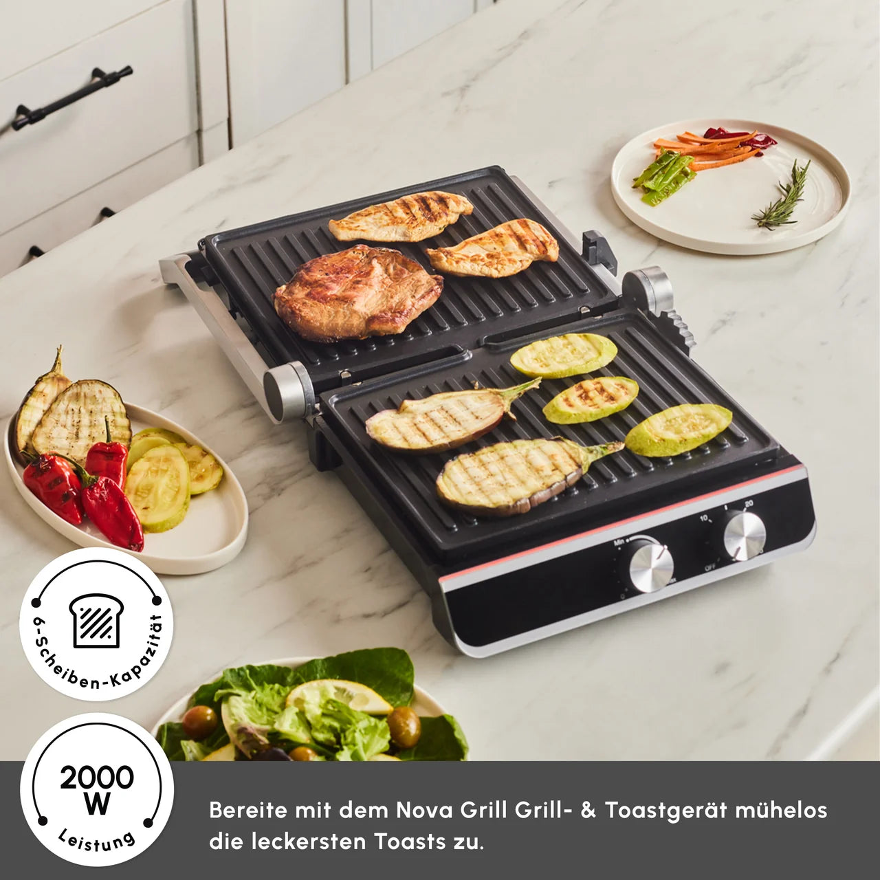 Karaca Nova Grill 6 Dilim Kapasiteli Inox Gövdeli Zaman Ayarlı Izgara ve Tost Makinesi 2000W