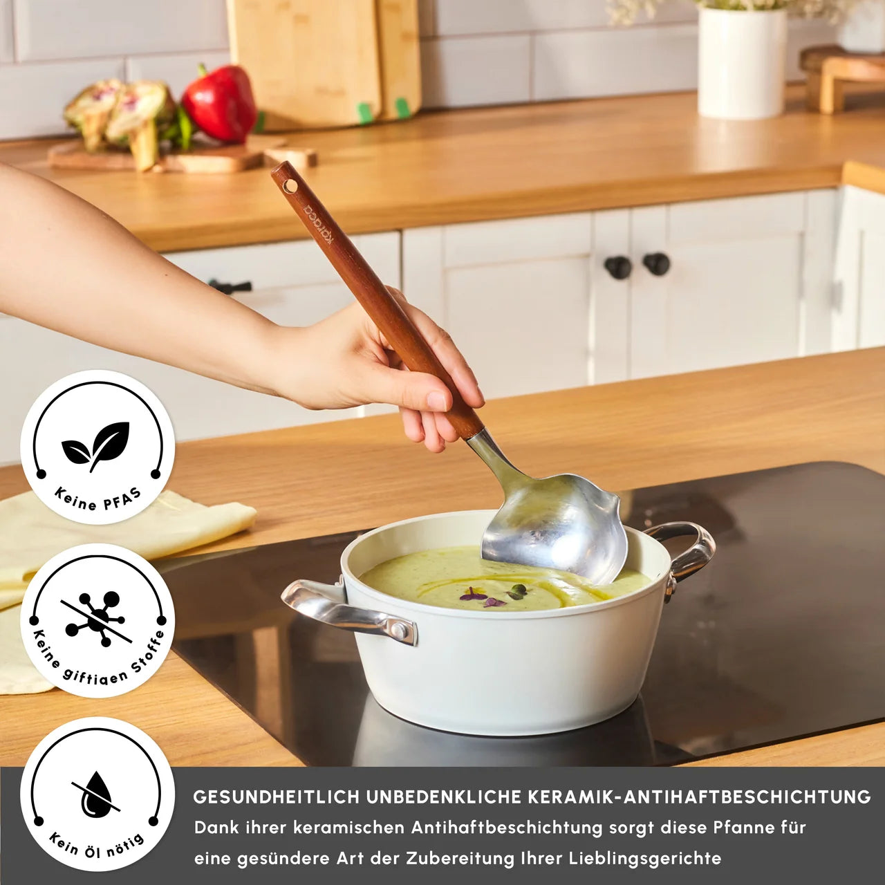 Karaca Swiss Crystal Almond Cream Kulplu Tencere 20 cm