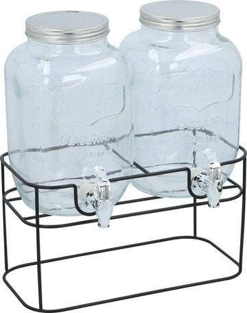 Dubbele Drankdispenser / Waterdispenser 2x4L / Limonadetap met Kraantje en Houder / Watertap