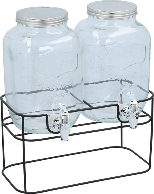 Dubbele Drankdispenser / Waterdispenser 2x4L / Limonadetap met Kraantje en Houder / Watertap