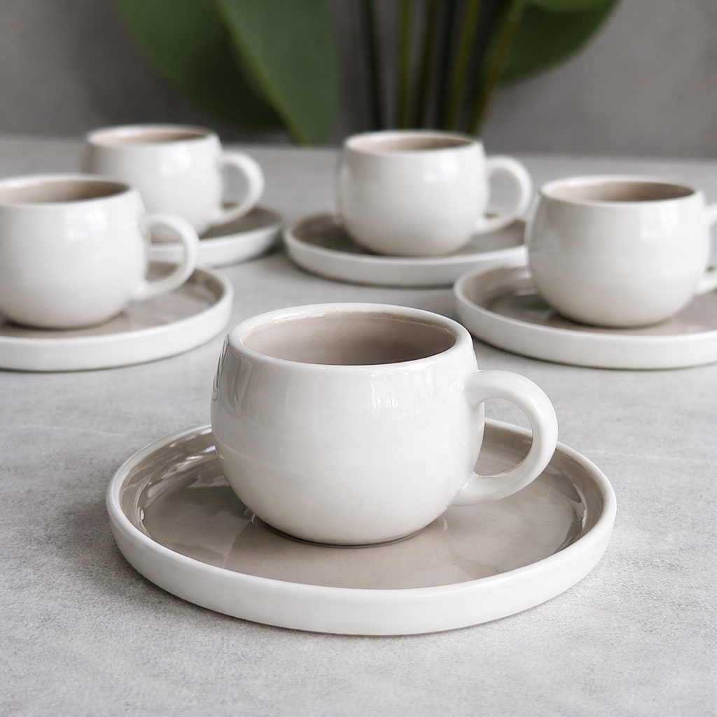 Set de tasses à café turc Mulex pour 6 personnes, gris/blanc