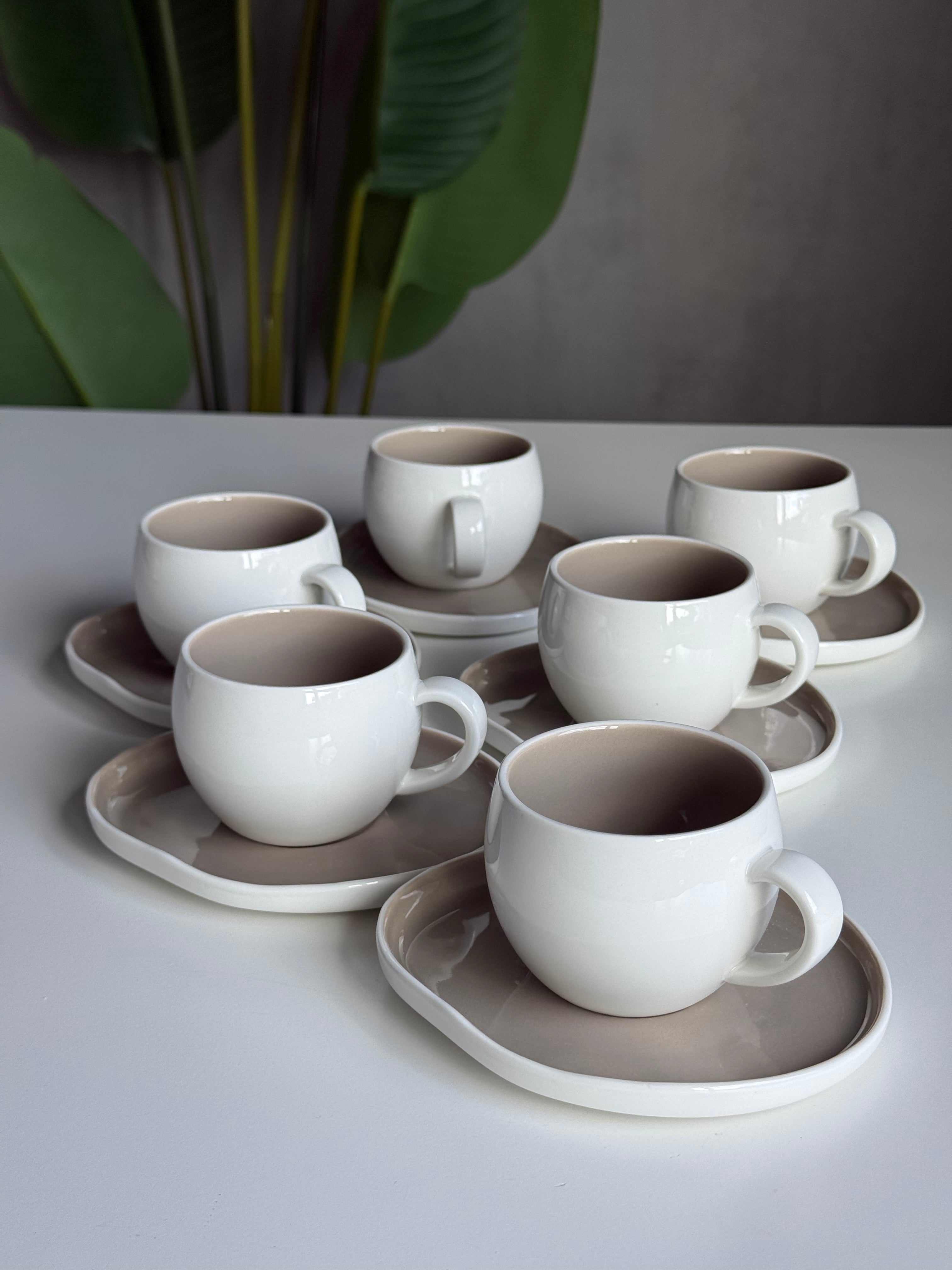 Mulex koffieservies voor 6 personen, grijs/wit