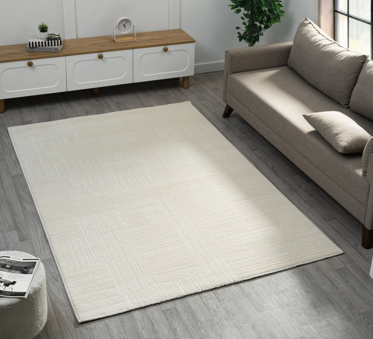 Kadoland Elyse D474A Krem Geometrik Desenli Halı - ürün görseli 1