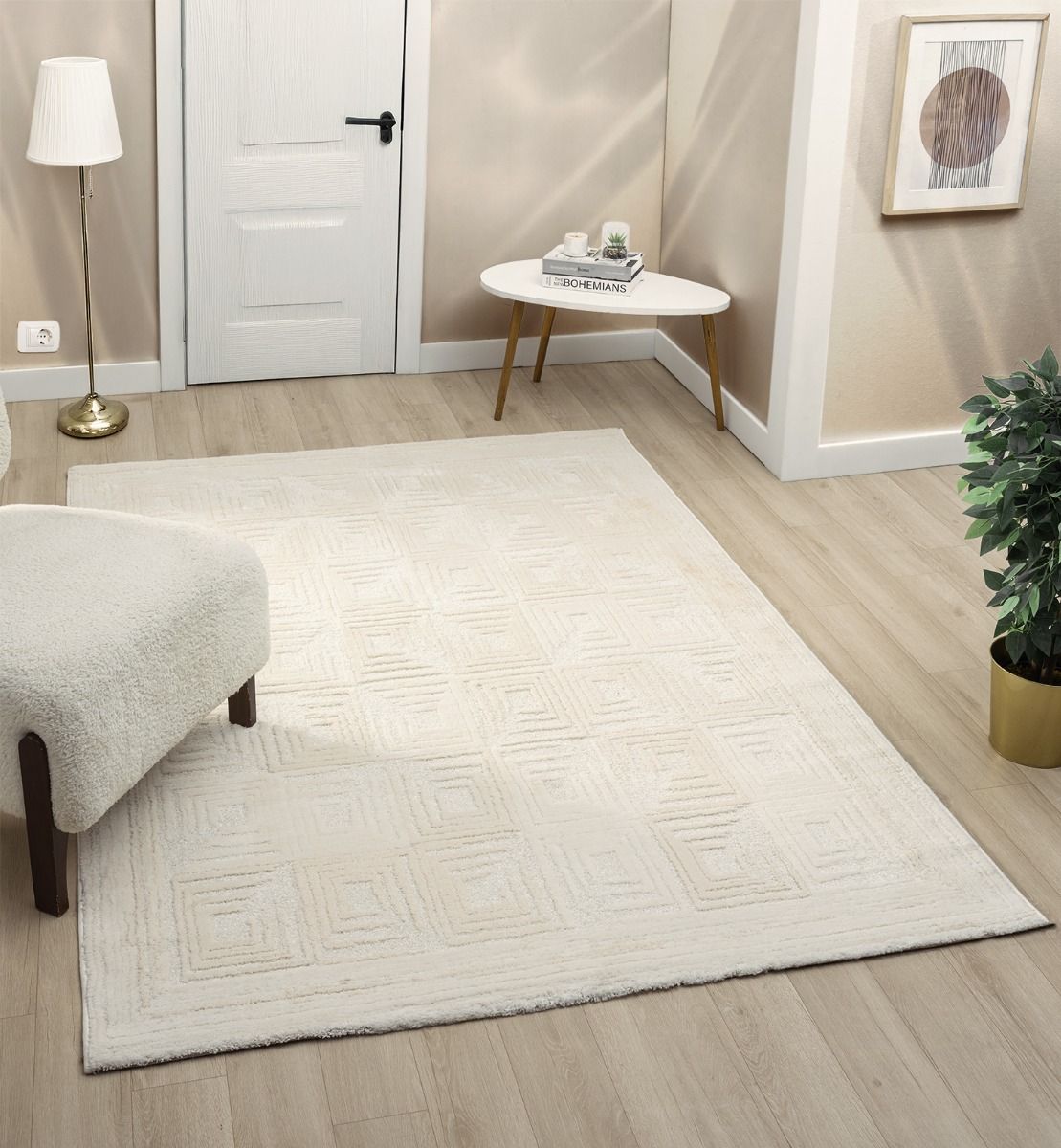 Kadoland Liva D761A Krem Geometrik Desenli Halı - ürün görseli 1