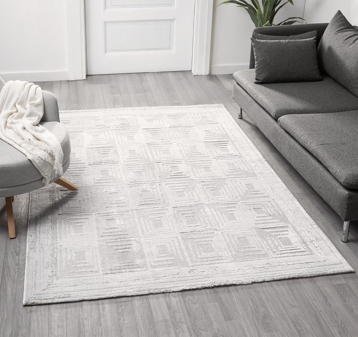 Kadoland Liva D761A Açık Gri Geometrik Desenli Halı - ürün görseli 1
