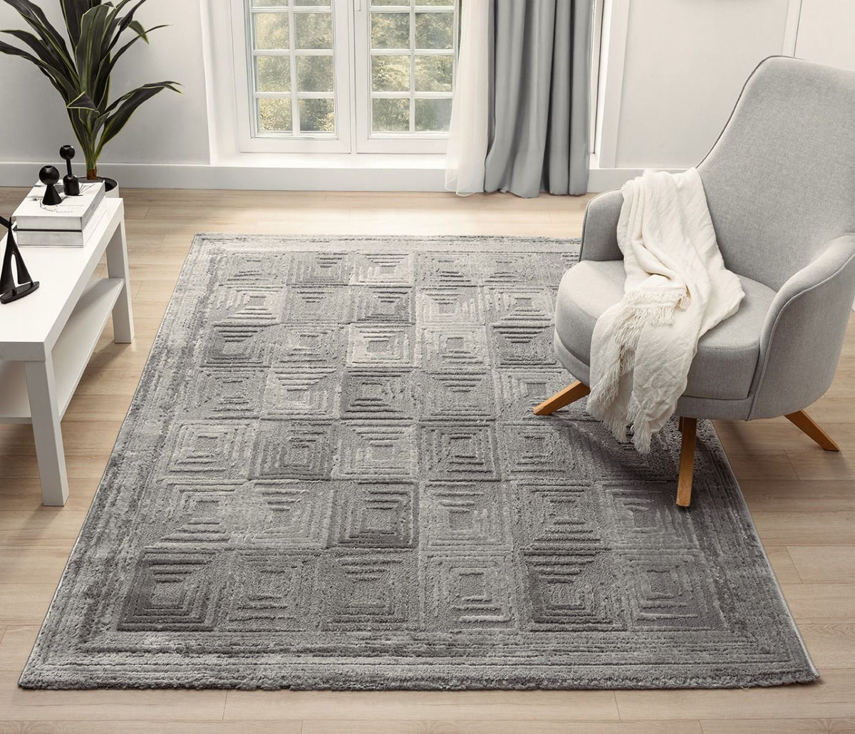 Kadoland Liva D761A Gri Geometrik Desenli Halı - ürün görseli 1