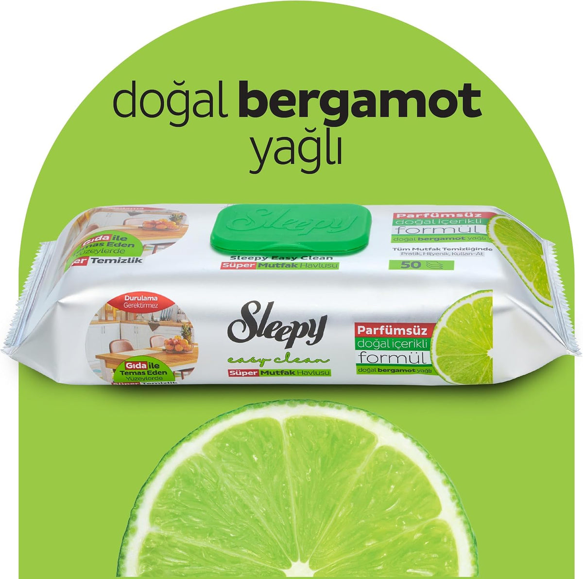 Sleepy Easy Clean Süper Yüzey Temizlik Mutfak Havlusu&Mendili Bergamot Yağlı 50 Yaprak