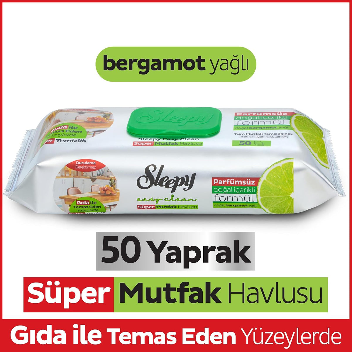 Sleepy Easy Clean Süper Yüzey Temizlik Mutfak Havlusu&Mendili Bergamot Yağlı 50 Yaprak