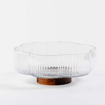 Vaso in vetro con piedistallo in legno Bavary, modello "Fiore", 26 cm / 2,7 l
