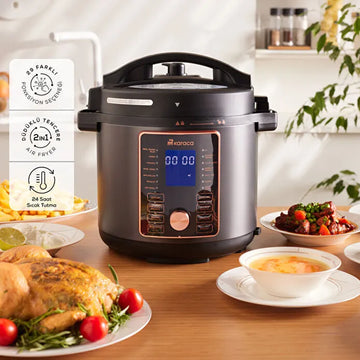 Karaca Cooker 2 in 1 Çok Amaçlı Basınçlı Pişirici Akıllı Elektrikli Düdüklü Tencere ve Airfryer Matte Black 6L